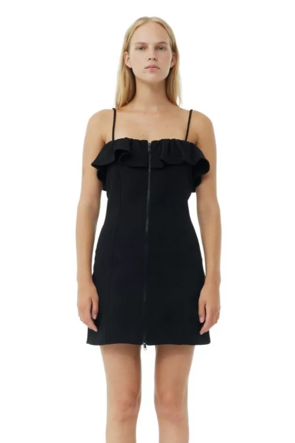 Ganni Bonded Crepe Strap Mini Dress | Black New