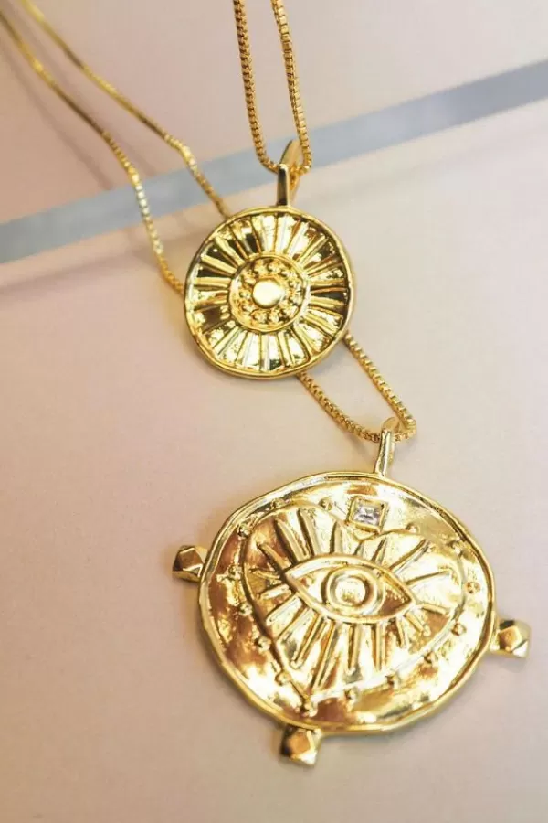 Luv AJ Evil Eye Double Coin Necklace | Gold Online