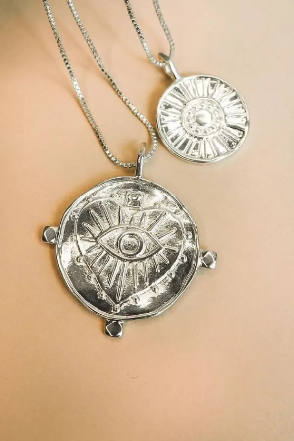 Luv AJ Evil Eye Double Coin Necklace | Silver Shop