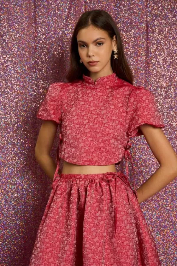 Sister Jane Flower Power Jacquard Crop Top | Ruby Red Online