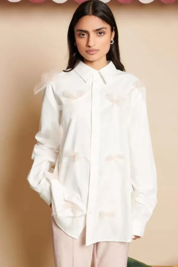 Sister Jane Penny Tulle Bow Shirt | Pearl Ivory Flash Sale