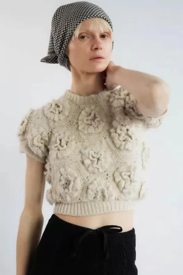 Tach Polina Crochet Knit Top | Ivory Cheap