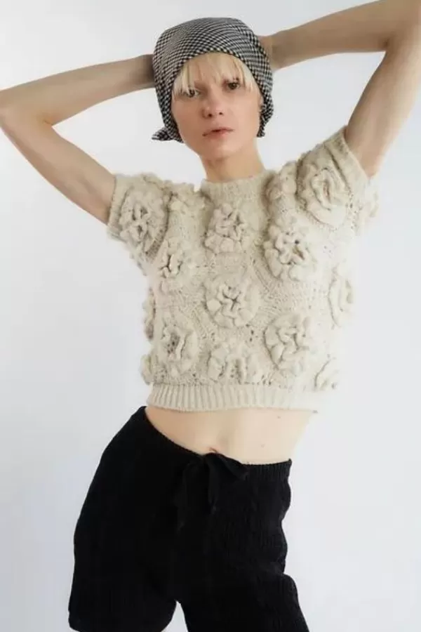 Tach Polina Crochet Knit Top | Ivory Cheap