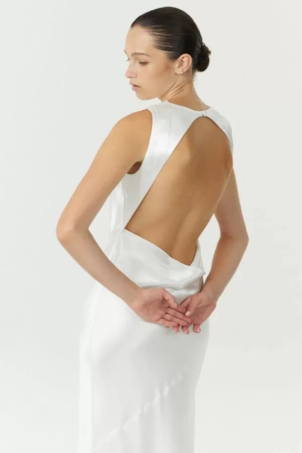 Third Form Satin Bias Cowl Back Maxi Dress | Power White New