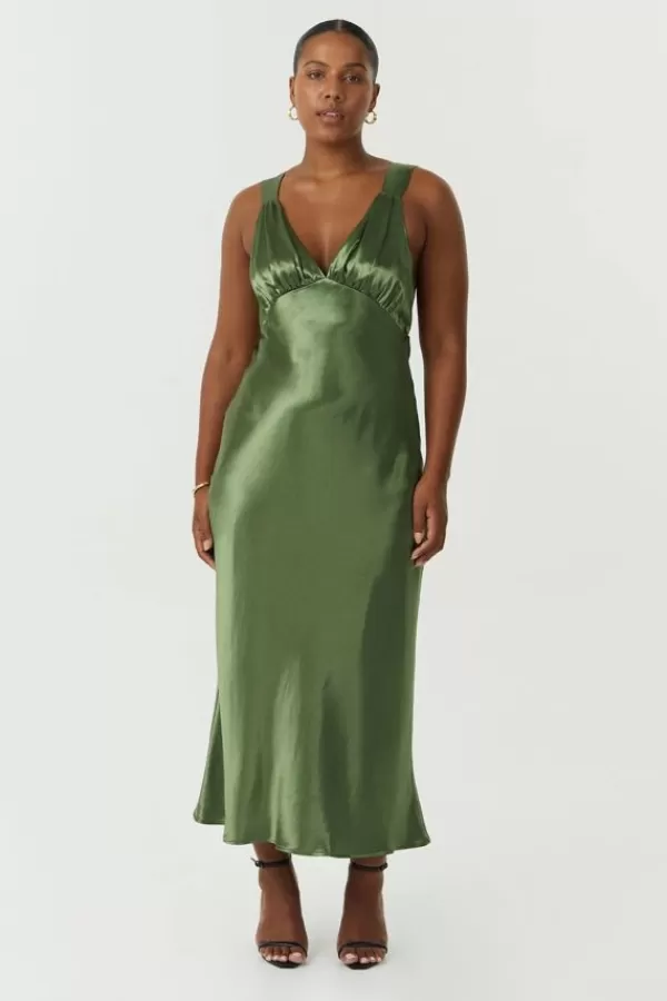 Third Form Satin Gather Bra Bias Slip Dress | Olive Cheap