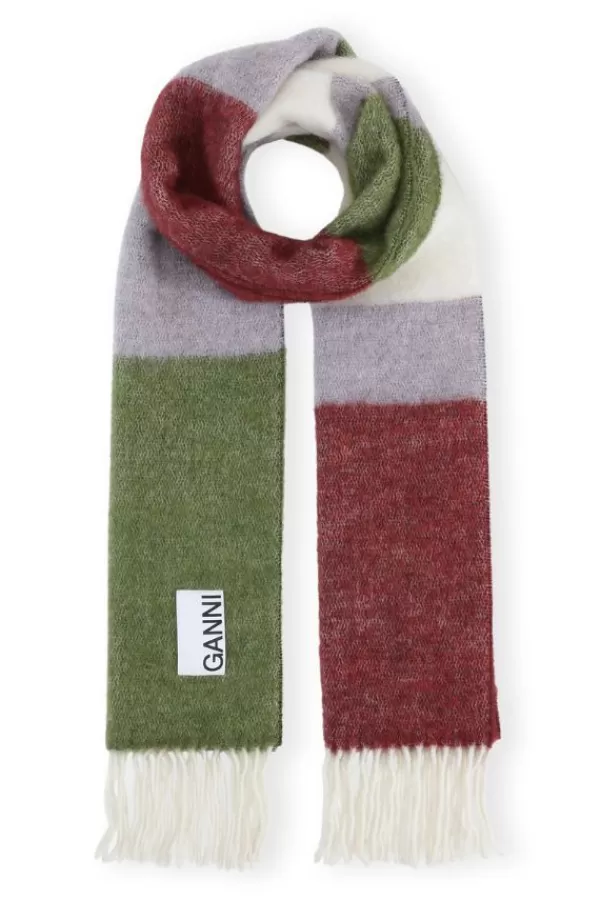 Ganni Striped Fringed Scarf | Burgundy Discount