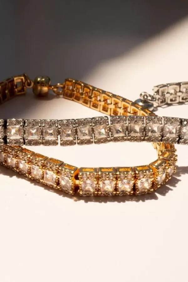 Luv AJ The Triple Crystal Tennis Bracelet | Gold New